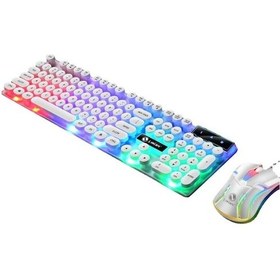 Resim Gtx300 Retro Stil Usb Klavye Ve Fare Seti - Beyaz, Ergonomik Tasarım, Ayarlanabilir Yükseklik, Işıklı Tuşlar Diğer Diğer 