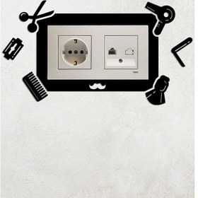 Resim Berber Temalı Dekoratif 2li Priz Çerçevesi İç Ölçü 15,5x8,4 Cm Ev Süsü - 2li Dekoratif Piriz Süsü Siyah 