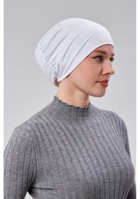 Resim Sonbaharmoda Kadın Tesettür Hazır Pratik Geçmeli Bone Lastikli Kaymaz Beyaz 
