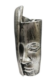 Resim Dekoratif Polyester Tekli Kadın Yüzlü Saksı Vazo Gümüş Siyah Eskitme 