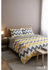 Resim More Home Çift Kişilik Yorgan Kılıfı + Yastık Kılıfı sarı Gri Beyaz Zikzaklı 
