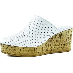 Resim Erkan Saçmacı Aria Beyaz Hakiki Dana Derisi Önü Kapalı Mantar Taban Görünümlü Dolgu Topuklu Terlik Beyaz 