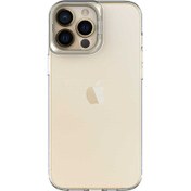 Resim Caseworld Apple iPhone 13 Pro Max Kapak Lens Standlı Sararmaz Şeffaf Silikon Kılıf - Gold 