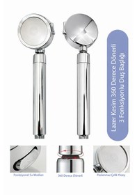 Resim 360 Derece Dönerli Tazyikli 3 Fonksiyonlu Mafsallı Duş Başlığı Seti Örgülü Hortumlu Duş Seti Krom 