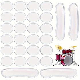 Resim 28Pcs Şeffaf Davul Düzenleyicileri Berrak Davul Tonları Jel Pedleri Silikon Davul Susturucuları Davul Susturma Pedleri Davul Sessiz Pedleri Davullar Cymbals Ton Kontrolü İçin 