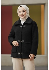 Resim Astarlı Kısa Mont Siyah 