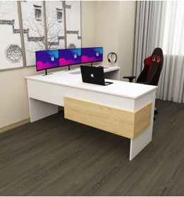 Resim morepp Sell L Çalışma Ofis Gaming Oyuncu Masası | Beyaz - Safir Meşe 