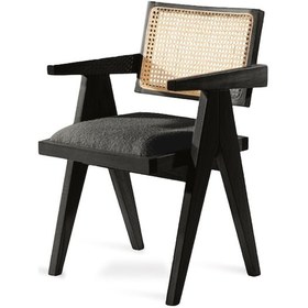 Resim Luna Pergel Hazeranlı Model Hasırlı Natural Ahşap Sandalye Siyah - Antrasit 