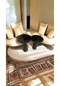 Resim Wood Ahşap 2'li Set Konik Model Mantar Yan Sehpa Modern Fiskos / Siyah Renk / Zigon Sehpa Vernikli Siyah 