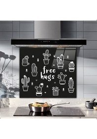 Resim Decorita Cam Ocak Arkası Koruyucu|Free Hugs-Siyah Fon| 52cmx60cm 