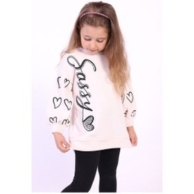 Resim Toontoy Kız Çocuk Baskılı Balon Kol Sweatshirt Pudra 