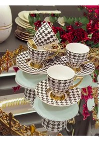 Resim Lüx Acar Destıny 6 Kişilik Türk Kahvesi Fincanı Kazayağı Desen Beyaz 