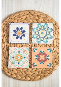 Resim Doğal Taş Bardak Altlığı 4'lü Set 10x10x1 Cm Doğaltaş Çok Renkli 