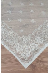 Resim WENESSİ Ekru Krem Çiçek Sarmaşık Desen örme Fiskos Örtüsü 