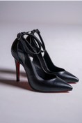 Resim Ayakkabı Ateşi Siyah Cilt Gelinlik Kadın Ince Topuklu Ayakkabı Stiletto Bride 