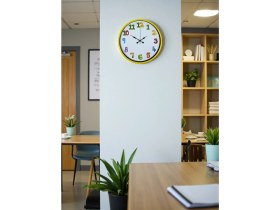 Resim Akıllı Durak 36 cm Sarı Çocuk Odası Duvar Saati 