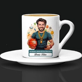 Resim En Başarılı Erkek Beden Öğretmeni Karikatürlü Kahve Fincanı 