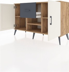 Resim Hyperion Konsol 3 Raflı Tek Çekmeceli 2 Kapaklı 132x44x83 Çam-aytaşı/antrasit Aytaşı/antrasit 