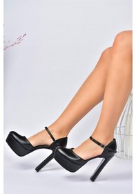 Resim Fox Shoes Siyah/Siyah Platform Kalın Yüksek Topuklu Kadın Ayakkab 