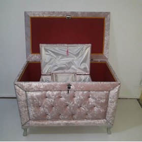 Resim BENGİ TİCARET Çeyiz 13941 SANDIK Kapitone Model 3lü Set PEMBE Kadife Kumaş İçi Tela El Yapım 