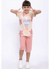 Resim Us Polo Assn Pamuklu Kısa Kol Kız Çocuk Şort Pijama Takımı (537775713) Krem 