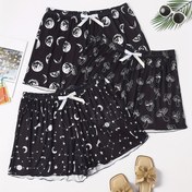 Resim 3 Paket Büyük Beden Rahat Pijama Alt Seti, Kadınlar için Büyük Beden Ay & Mantar Baskılı Yay Önü Marul Kenarlığı Lounge Şortları 3'lü Set 