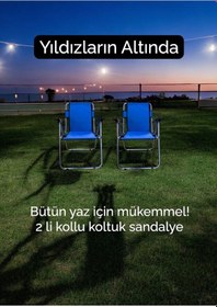 Resim Katlanır Kamp Sandalyesi - 2 Li Kollu Piknik Sandalyesi Koltuk 