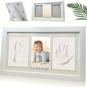 Resim Çocuk İz ve El İzi Kil Seti, DIY Ahşap Dikdörtgen Fotoğraf Çerçevesi ile | Çocuklar için Hafıza Anısı Seti - Kız & Erkek Bebekler İçin, Vaftiz Hediyesi, Yeni Ebeveynler İçin Özel Hediye, Kreş Dekoru ve Çocuk Fotoğrafları için Mükemmel 