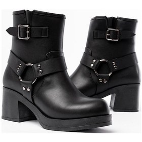 Resim 5109-3042 Siyah Toka Aksesuarlı Fermuarlı Kalın Topuklu Günlük Kadın Bot Acı Kahverengi 