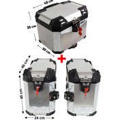 Resim GP KOMPOZİT Universal 37+40+40 lt Alüminyum Motosiklet Çanta Seti Gri 