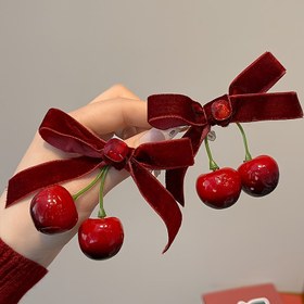 Resim 2 Adet Kiraz Kadife Fiyonk Saç Tokası, Kadın Saç Aksesuarları, Büyük Kiraz Fiyonklu Saç Tokaları, DIY Saç Klipsleri 