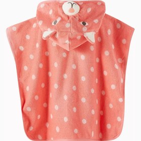 Resim Bebek Poncho Havlu Organik Pamuk, Kapüşonlu ve Sevimli Desenli Tasarım - Pembe 