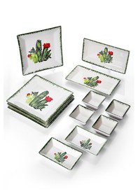 Resim Piatti Naturali 12 Parça 4 Kişilik Kaktüs Kahvaltı Takımı Handmade Sunum Set Çok Renkli 
