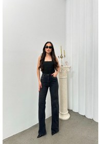 Resim Lacarino 7984 Wide Leg Kadın Jean Pantolon Siyah Taşlı 