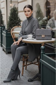 Resim Aişe tesettür Antrasit Kırçıllı Önü Bağlamalı Kimono Tunik / Likralı Ütü İstemez Kumaş 