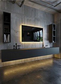 Resim Resital Ledli Duvara Monte Tv Sehpası - Antrasit - W6007-4 Antrasit 