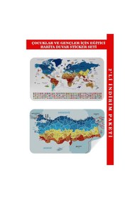 Resim Eğitici - Öğretici Dünya Ve Türkiye Haritası Çocuk Odası Duvar Sticker-60x105-3891 Renkli 