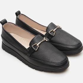 Resim HOTİÇ Hakiki Deri Siyah Kadın Loafer 
