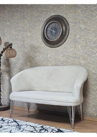 Resim Zafir İkili Teddy Krom Kaplama Telli Ayak Çay Seti Koltuk İkili Berjer , Balkon, Salon, Ofis Krem 