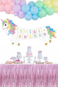 Resim Çok Renkli Unicorn Happy Birthday Banner - Çok Renkli / Tek Ebat 