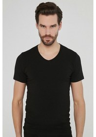 Resim MORVEN Erkek Siyah Basic V Yaka %100 Pamuk Atlet Fanila 