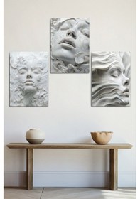 Resim Metal Üzerine, 3'lü Dekoratif Vektörel Sanatsal Kadın Tablosu 