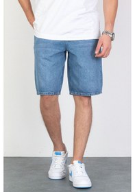 Resim HLT Jeans Erkek Açık Mavi Baggy Fit Rahat Kesim %100 Pamuk Denim Loose Jeans Kot Şort Arthur-Açmavi 001 