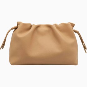 Resim Alexandra Petite Bej Deri Büzgülü Zincir Askılı Kadın Clutch Çanta - Bej 