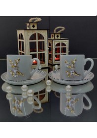 Resim Dal Çiçek Kahve Fincanı 2li Set Türk Kahvesi Fincan Takımı Beyaz 