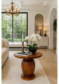 Resim Ahşap Orta Sehpa Meşe Renk Modern Mantar Tasarım Kahverengi 