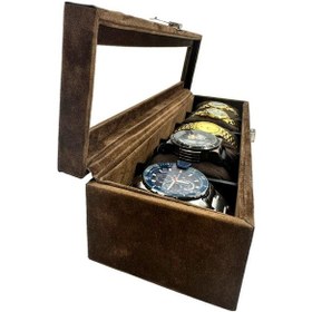 Resim Richbox 5'li Saat Kutusu Kahve Alcantara Süet 