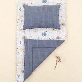 Resim Alt Açma Matı ve Yastık - Çift Taraflı - İndigo Muslin - Mavi Bulut 