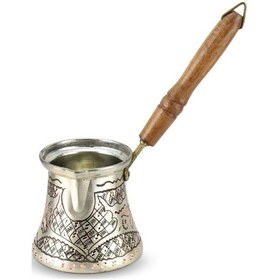 Resim Gül Çiçek Gümüşlü Bakır Cezve 5 Fincanlık 