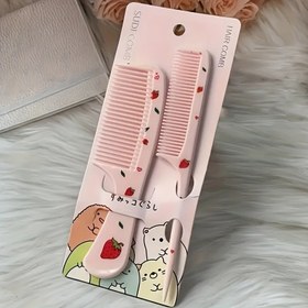 Resim 2 Adet Çizgi Film Meyve Desenli Saç Tarak Seti, İnce ve Geniş Dişli Fırça, Dayanıklı ABS Plastik Taran, Tüm Saç Tipleri İçin 